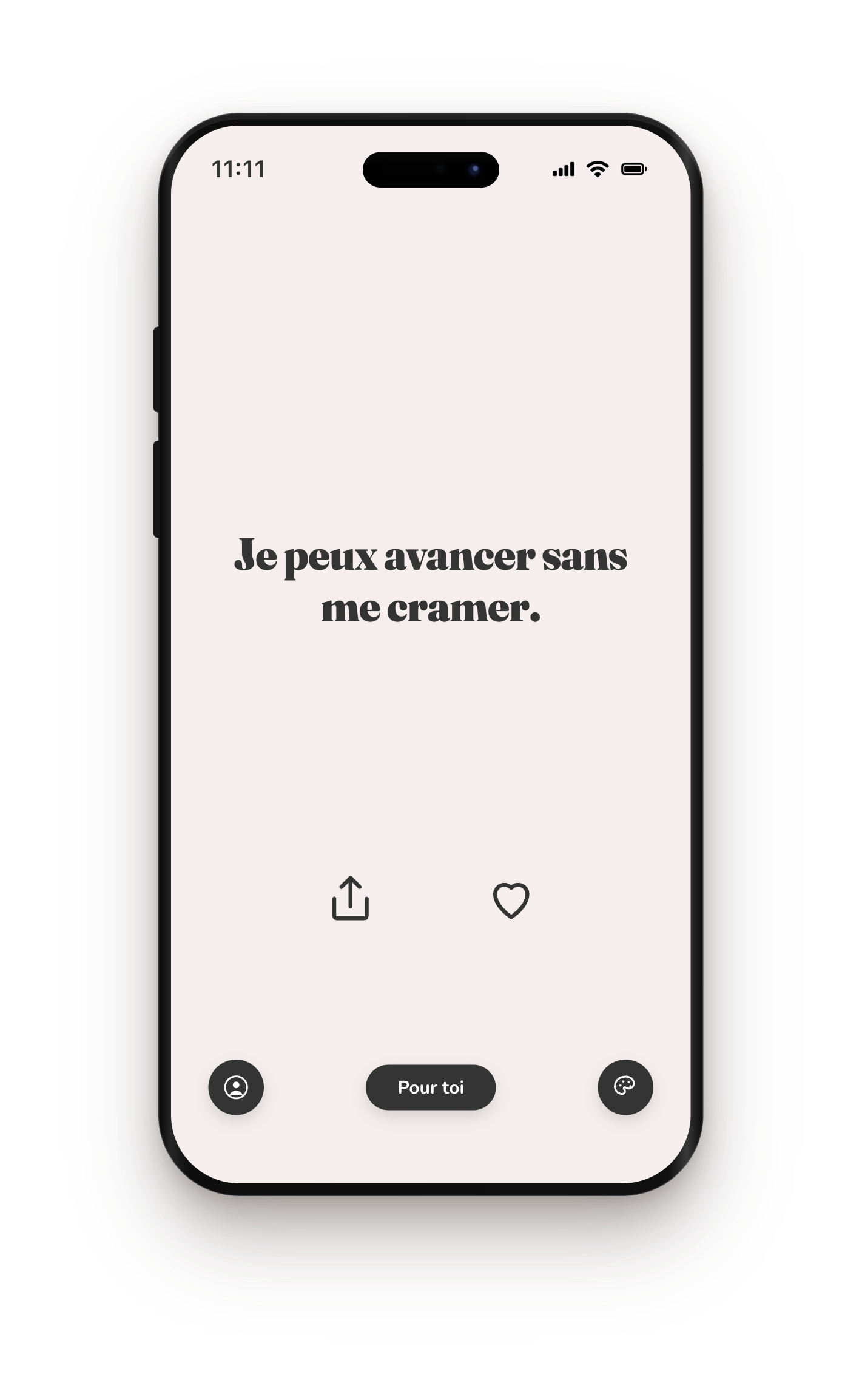 Écran iPhone Pépites avec une affirmation